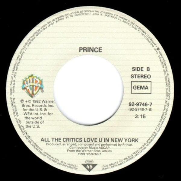 Album cover art for "All the Critics Love U in New York (7" Edit)" by Prince