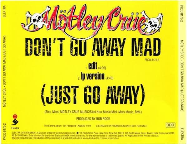 Album cover art for "Don't Go Away Mad (Just Go Away)" by Mötley Crüe