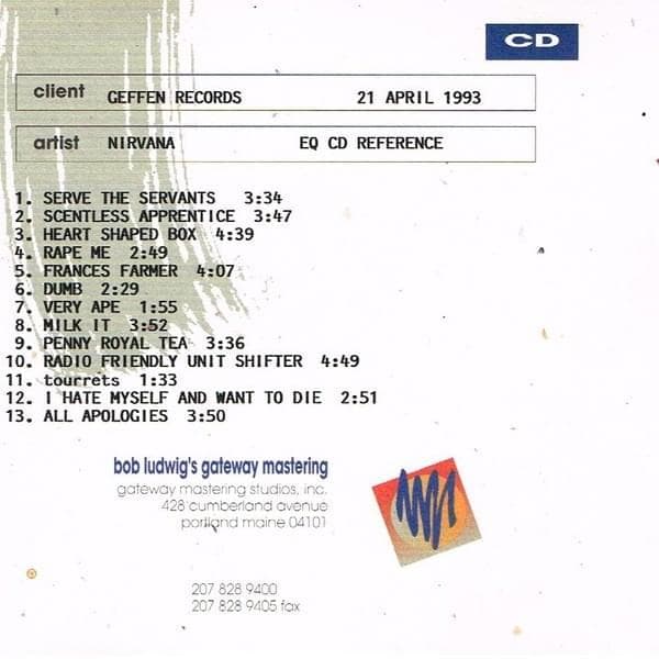 In Utero (CD EQ Reference) cover artwork - Click to view larger Cover image for In Utero (CD EQ Reference)