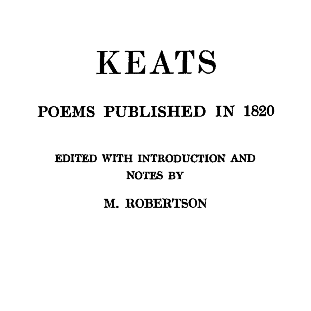 Keats: Poems Published in 1820