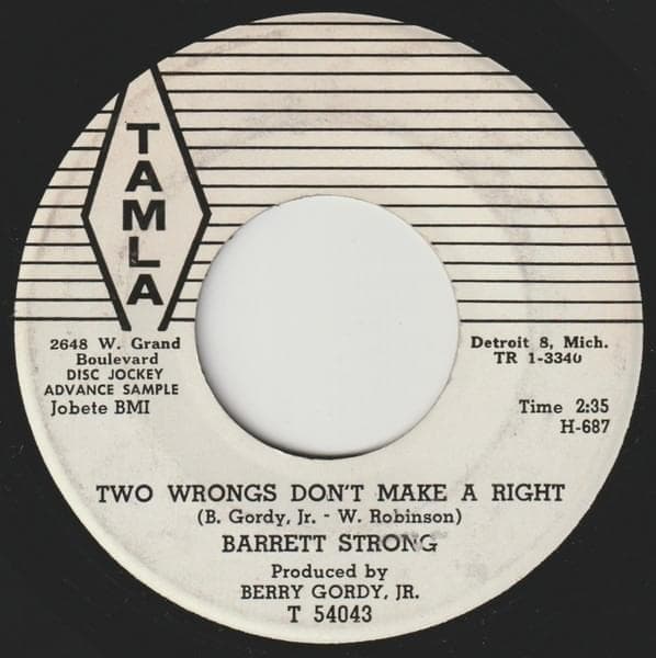 Album cover art for "Two Wrongs Don't Make A Right" by Barrett Strong