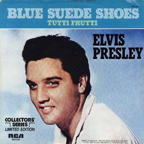 Album cover art for "Blue Suede Shoes" by Elvis Presley