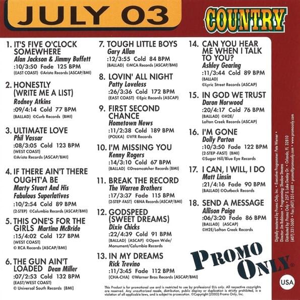 Promo Only Country Radio: July 2003